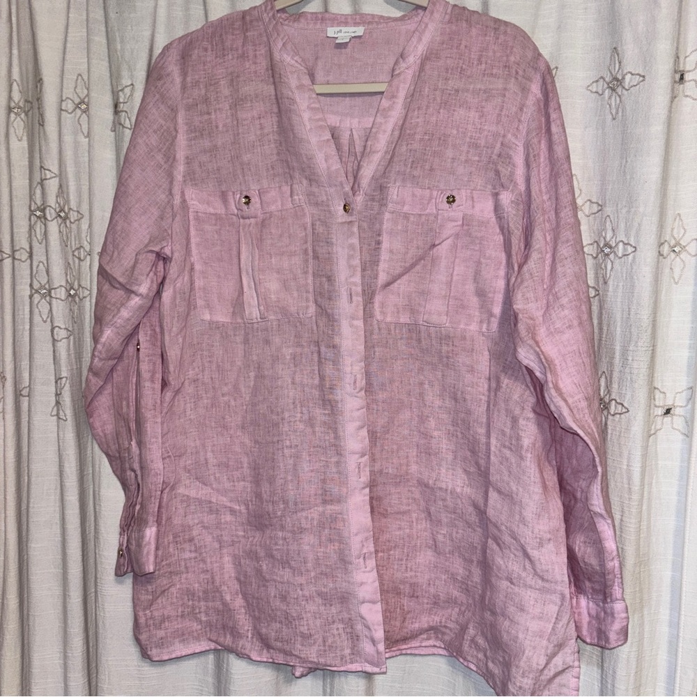 J Jill Love Linen button down shirt in pink tulip size large